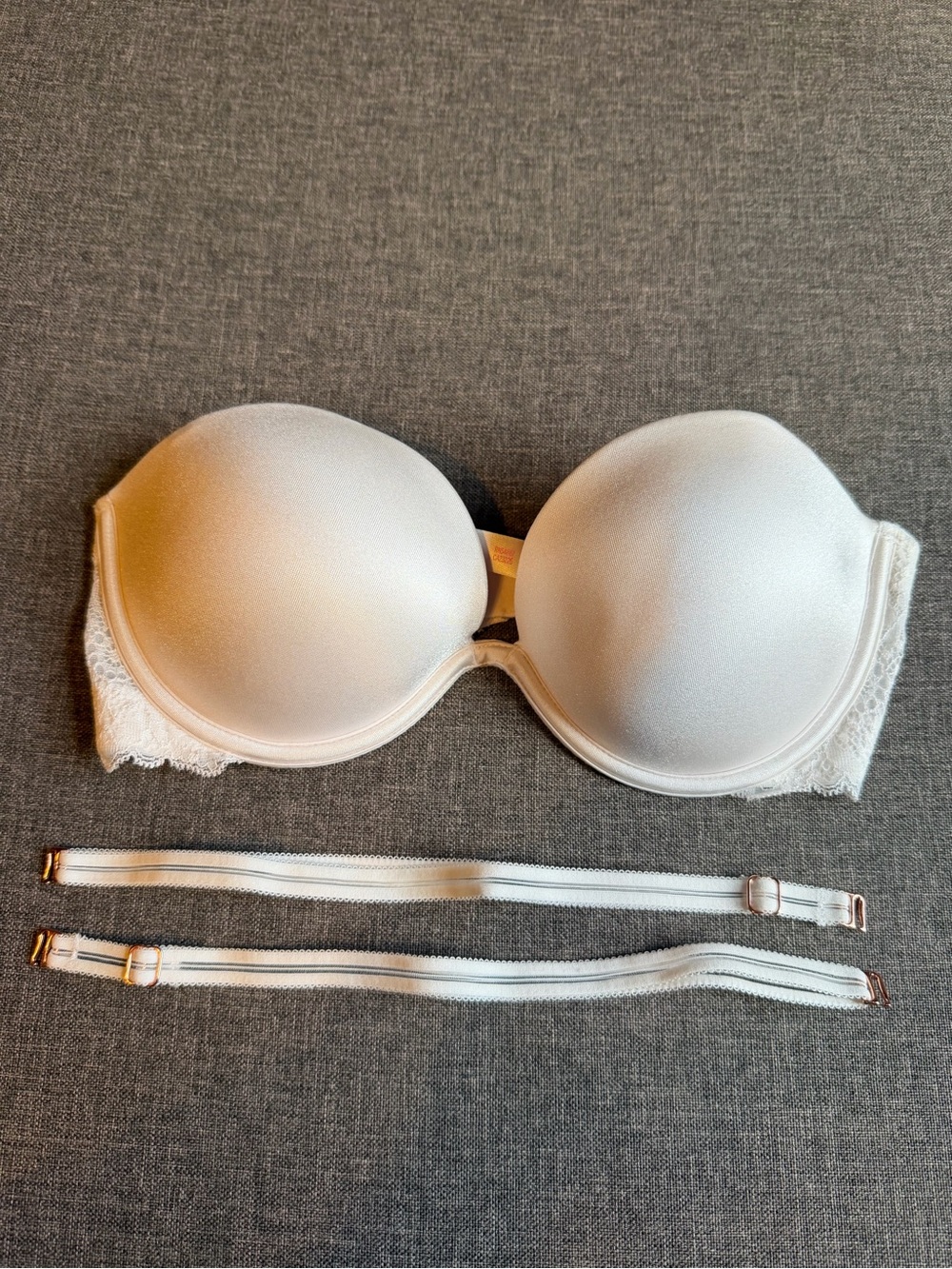 Victoria’s Secret Strapless Lace-Back Push-Up Bra in White